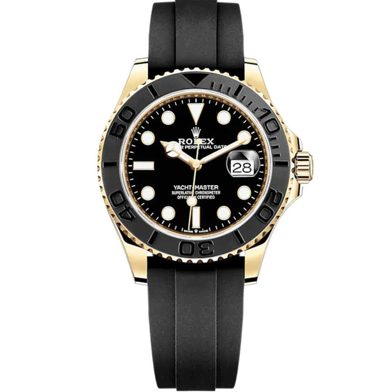 Yacht-Master 42 42mm Oysterflex Bracelet and 18 CT Yellow Gold with Black Dial Bidirectional Rotatable Bezel - Rolex