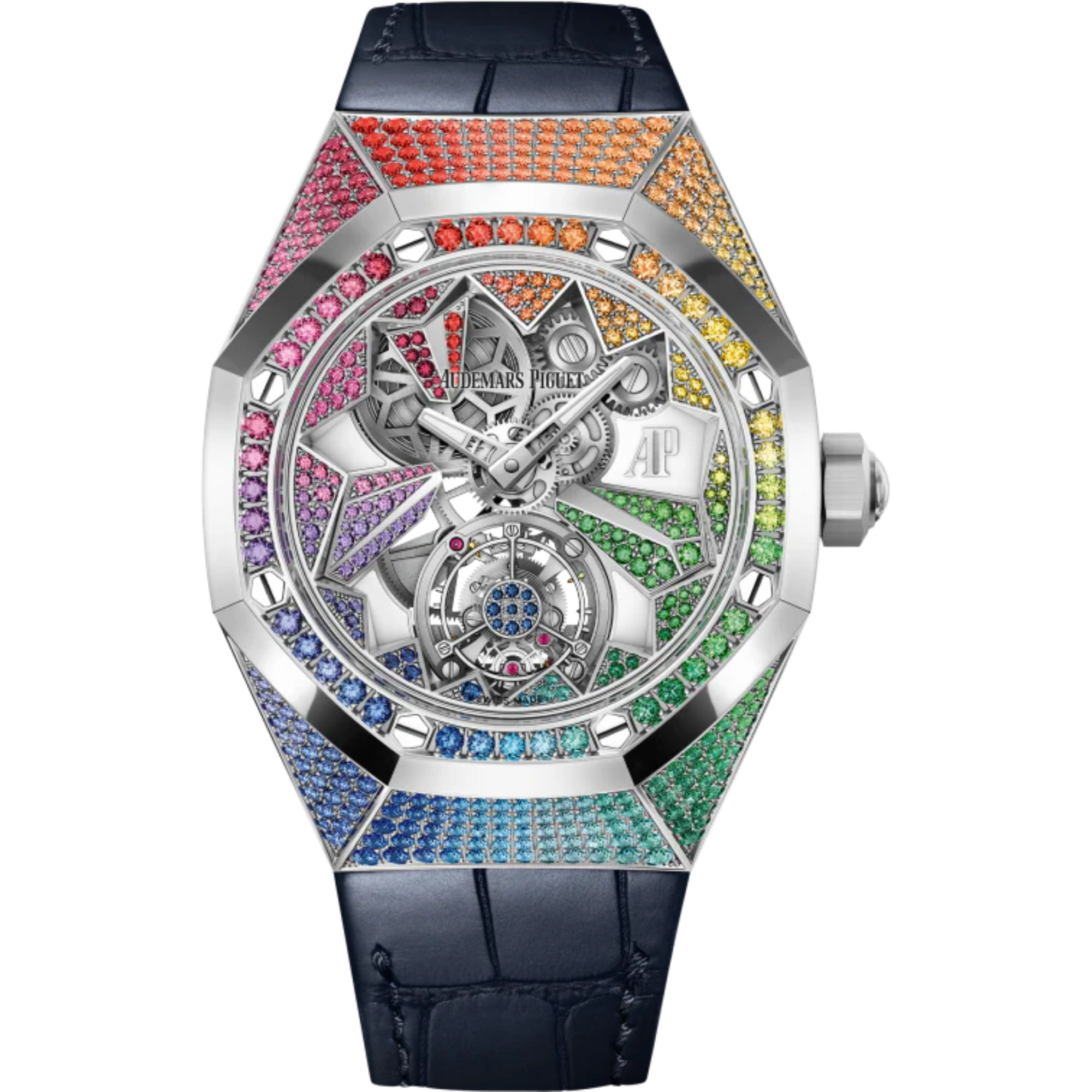 Royal Oak Concept 38.5mm Flying Tourbillon Blue Aligator Strap with 18-Carat White Gold Dial Case Entirely Set Gemstones - Audemars Piguet