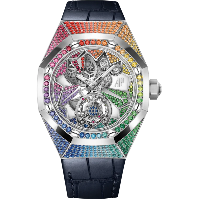 Royal Oak Concept 38.5mm Flying Tourbillon Blue Aligator Strap with 18-Carat White Gold Dial Case Entirely Set Gemstones - Audemars Piguet