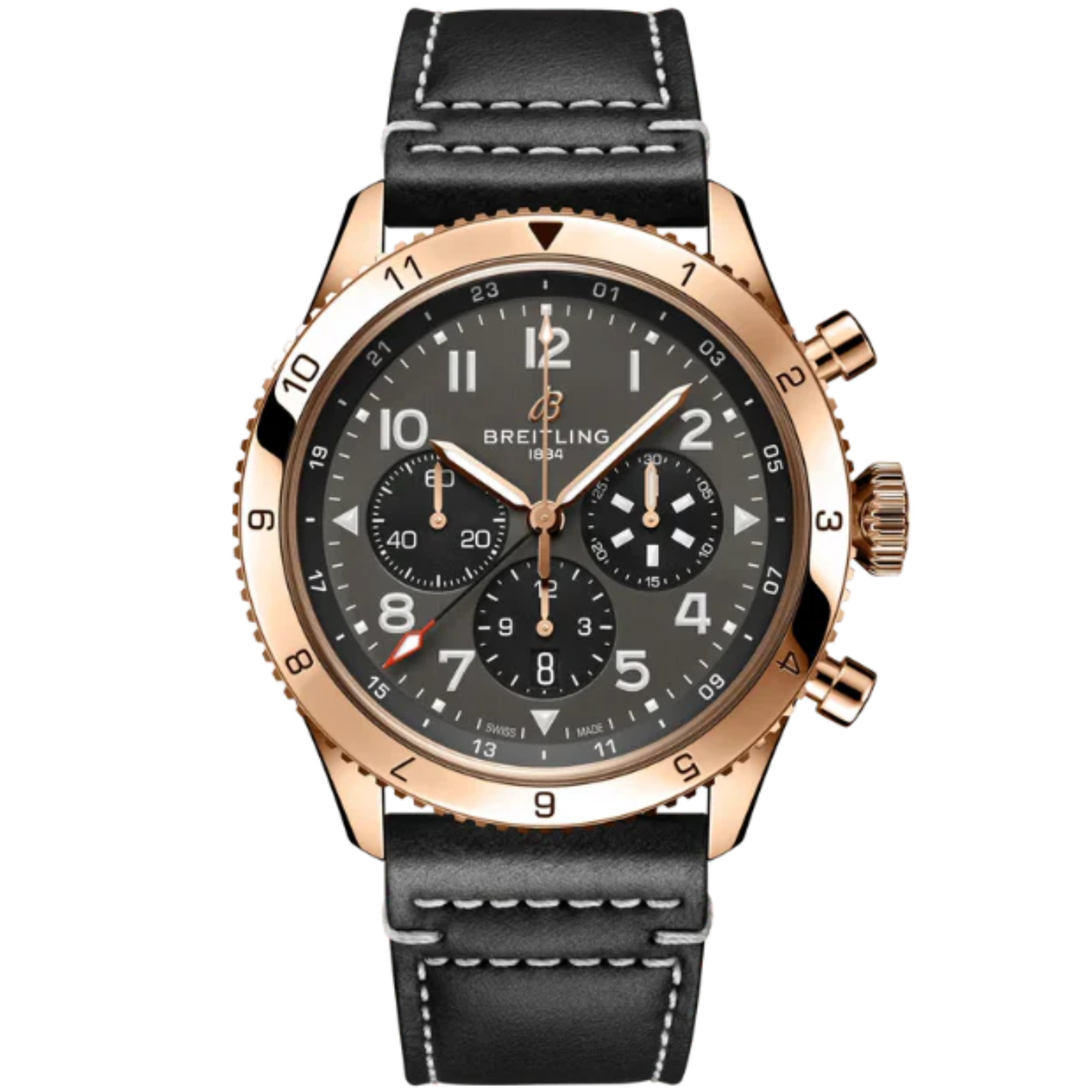 SUPER AVI B04 CHRONOGRAPH GMTP-51 MUSTANG 46 MM 18K ROSE GOLD WITH BLACK DIAL - Breitling