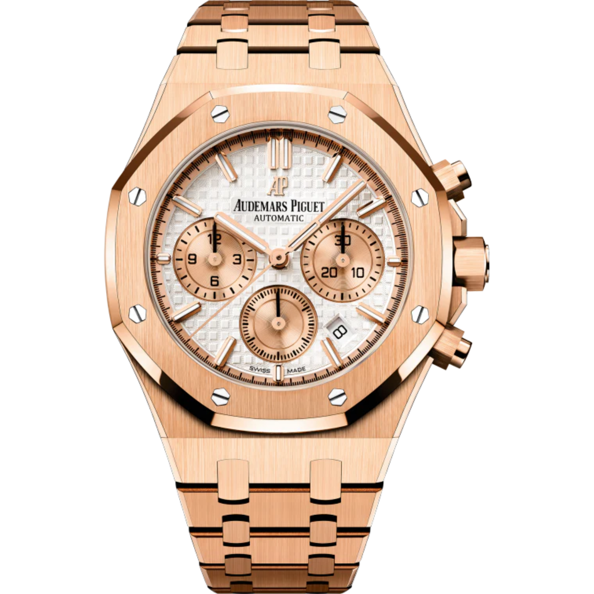 Royal Oak Selfwinding Chronograph 38MM 18-Carat Pink Gold Bracelet Silver-Toned Dial With Grande Tapisserie Pattern 18-Carat Pink Gold Case - Audemars Piguet