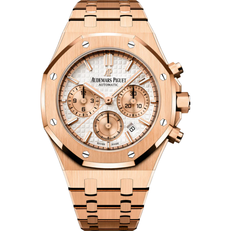 Royal Oak Selfwinding Chronograph 38MM 18-Carat Pink Gold Bracelet Silver-Toned Dial With Grande Tapisserie Pattern 18-Carat Pink Gold Case - Audemars Piguet