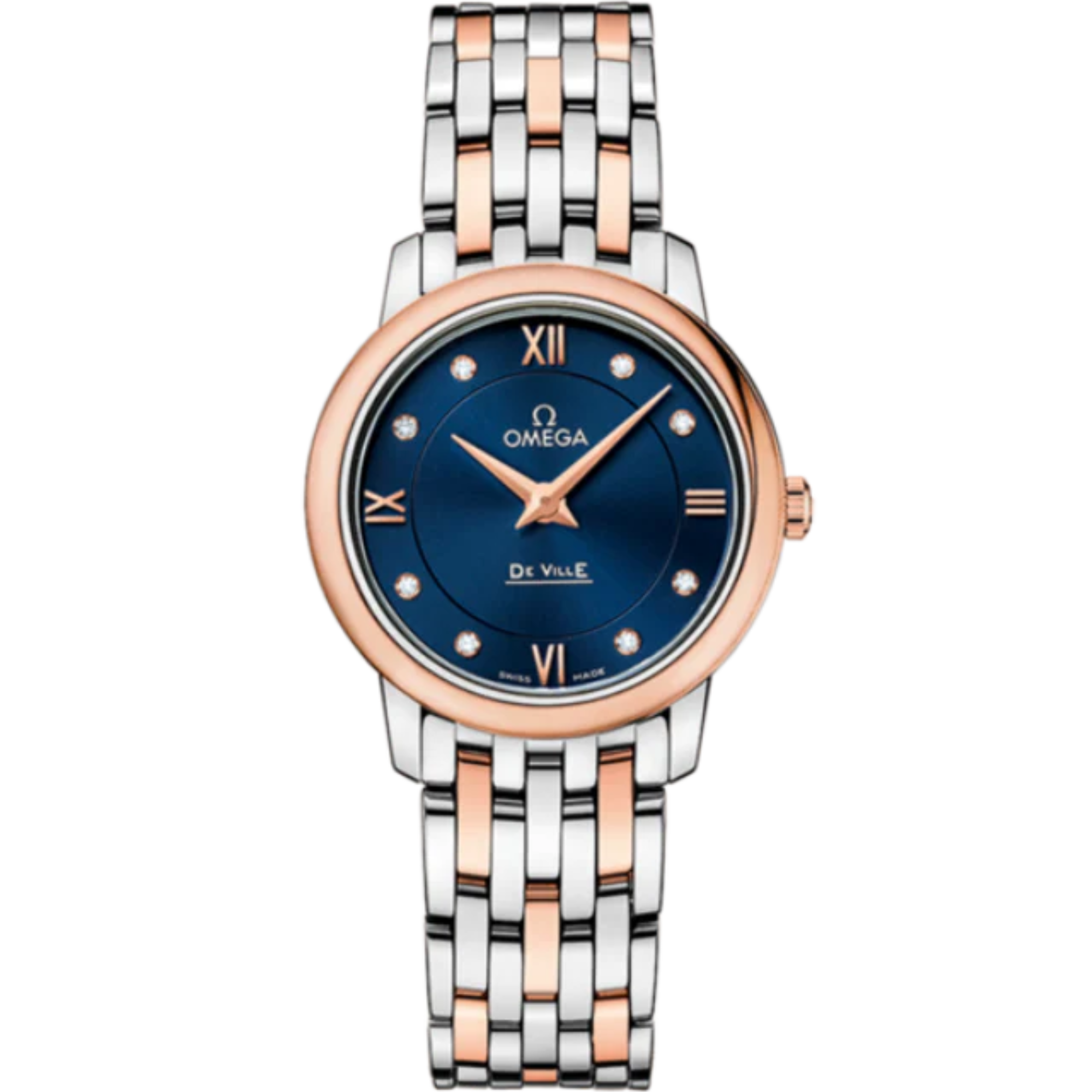 DE VILLE PRESTIGE 27 MM STAINLESS STEEL - RED GOLD WITH BLUE DIAL - Omega