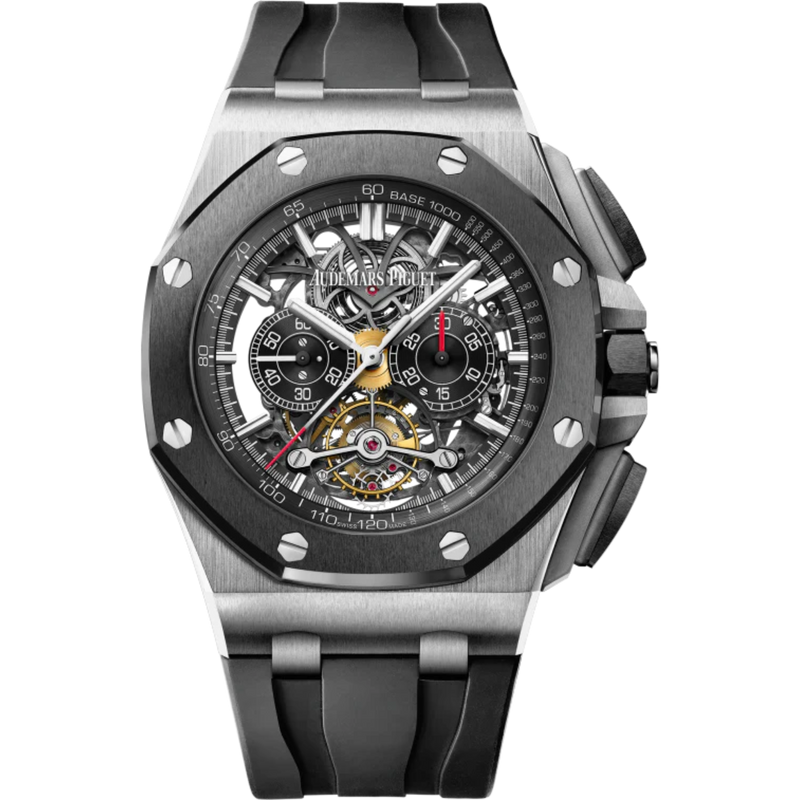 Royal Oak Offshore Tourbillon Chronograph Openworked 44MM Black Rubber Strap Openworked Black Dial Titanium Case Black Ceramic Bezel - Audemars Piguet