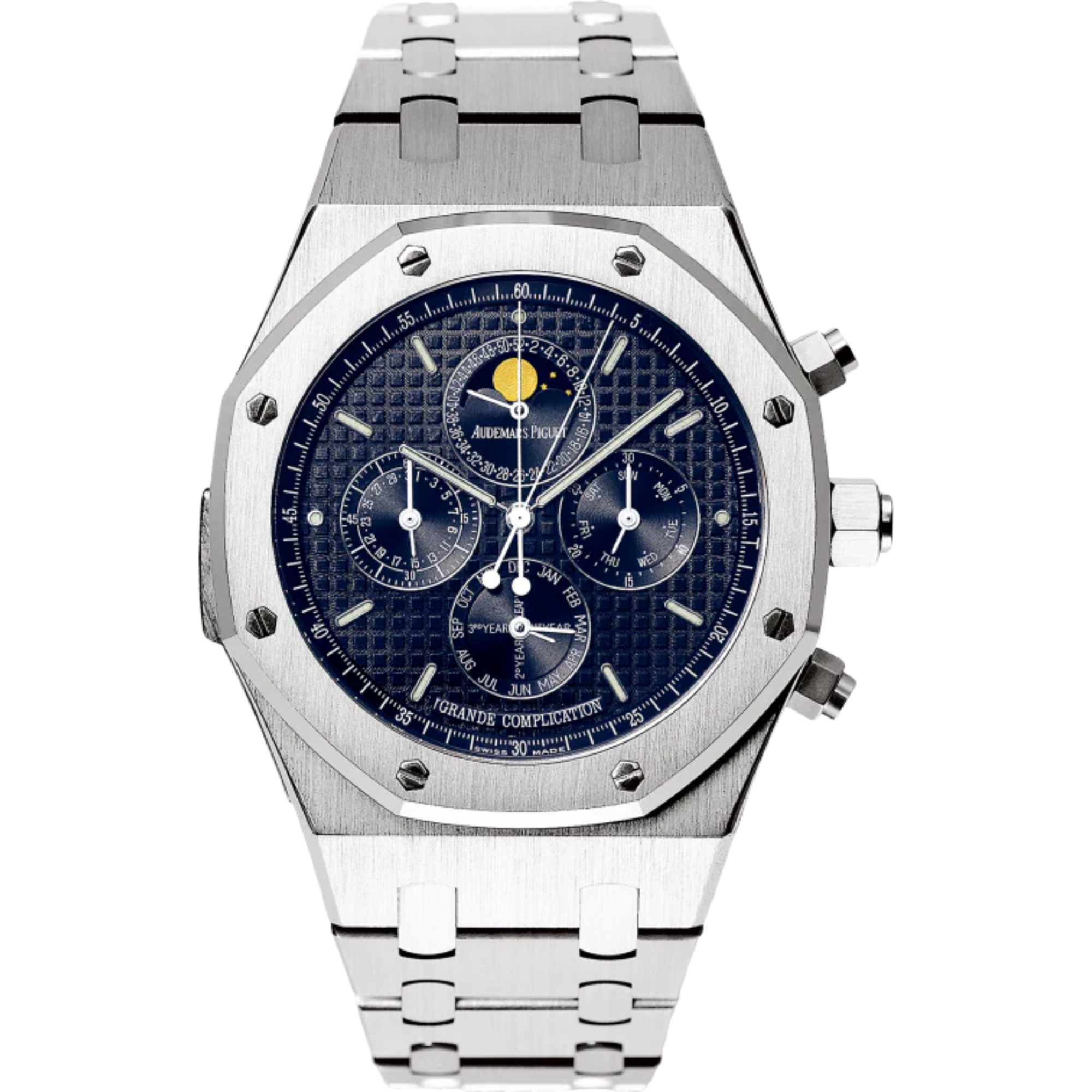 Royal Oak Grande Complication 44MM 18-Carat White Gold Bracelet Blue Dial With Grande Tapisserie Pattern 18-Carat White Gold Case - Audemars Piguet