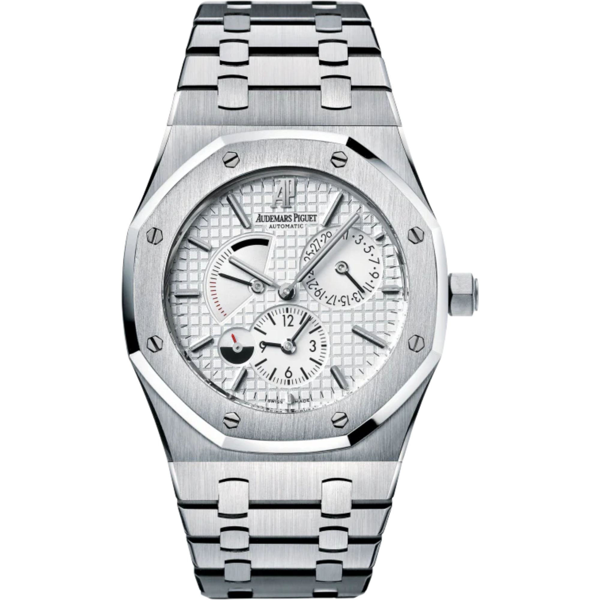Royal Oak Dual Time 39MM Stainless Steel Bracelet Silver-Toned Dial With Grande Tapisserie Pattern Stainless Steel Case - Audemars Piguet