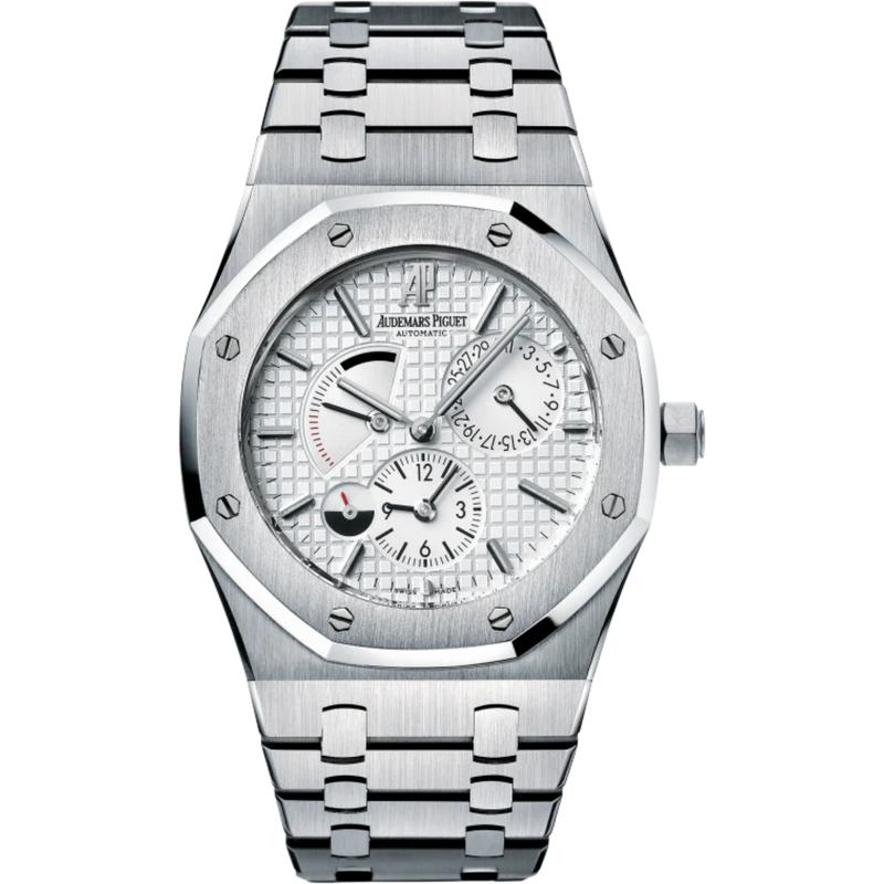Royal Oak Dual Time 39MM Stainless Steel Bracelet Silver-Toned Dial With Grande Tapisserie Pattern Stainless Steel Case - Audemars Piguet