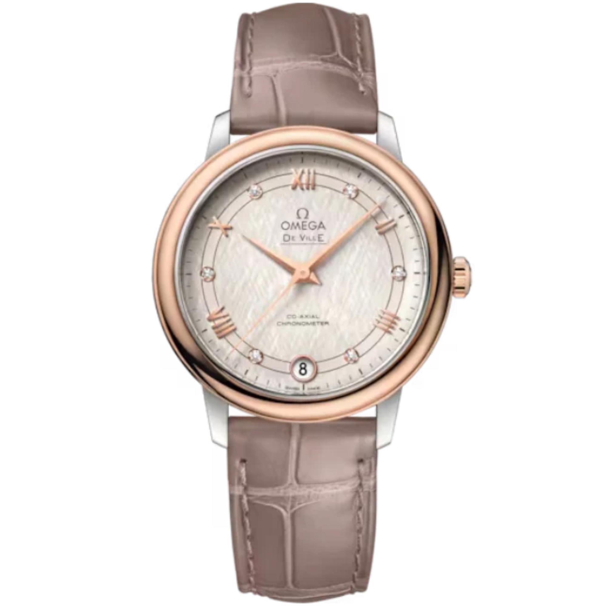 DE VILLE PRESTIGE 33 MM STAINLESS STEEL - RED GOLD WITH SILVER DIAL - Omega