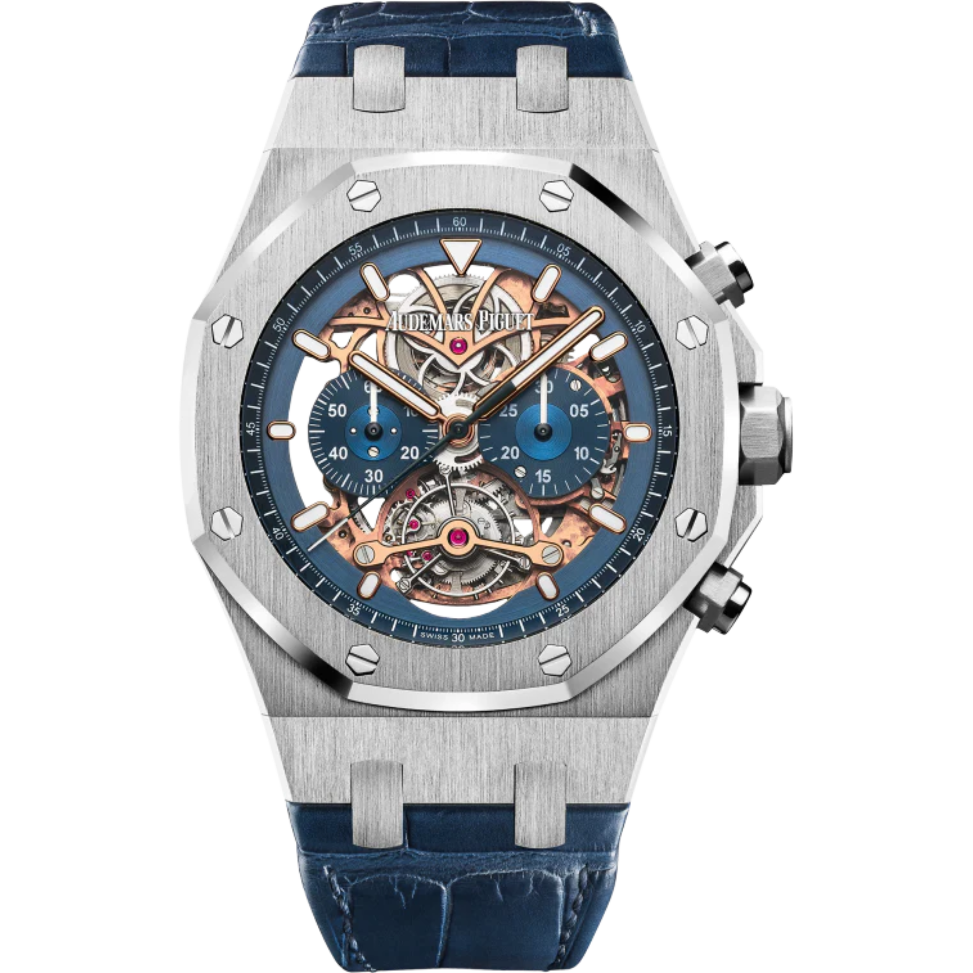 Royal Oak Tourbillon Chronograph Openworked 44MM Blue Alligator Strap Openworked Blue Dial 950 Platinum Case - Audemars Piguet