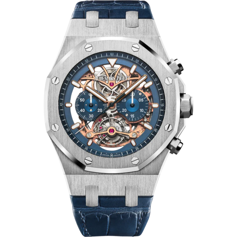 Royal Oak Tourbillon Chronograph Openworked 44MM Blue Alligator Strap Openworked Blue Dial 950 Platinum Case - Audemars Piguet