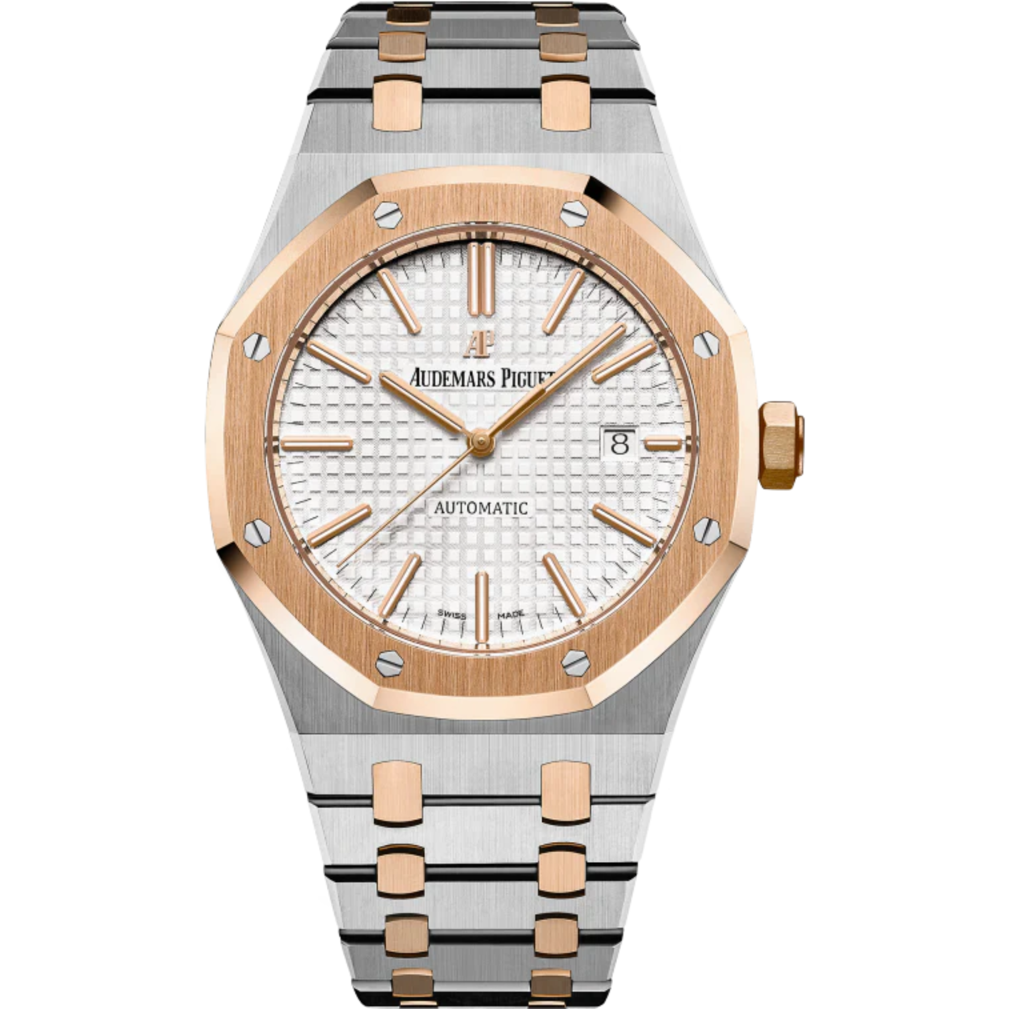 Royal Oak Selfwinding 41MM Stainless Steel and 18-Carat Pink Gold Bracelet Silver-Toned Dial With Grande Tapisserie Pattern Stainless Steel Case 18-Carat Pink Gold Bezel - Audemars Piguet