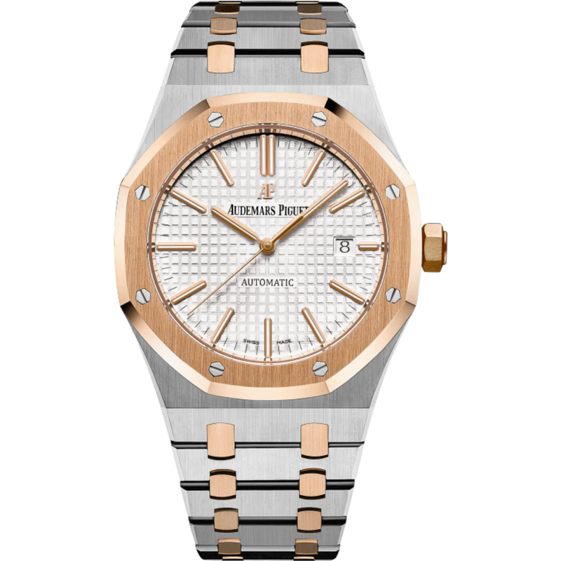Royal Oak Selfwinding 41MM Stainless Steel and 18-Carat Pink Gold Bracelet Silver-Toned Dial With Grande Tapisserie Pattern Stainless Steel Case 18-Carat Pink Gold Bezel - Audemars Piguet