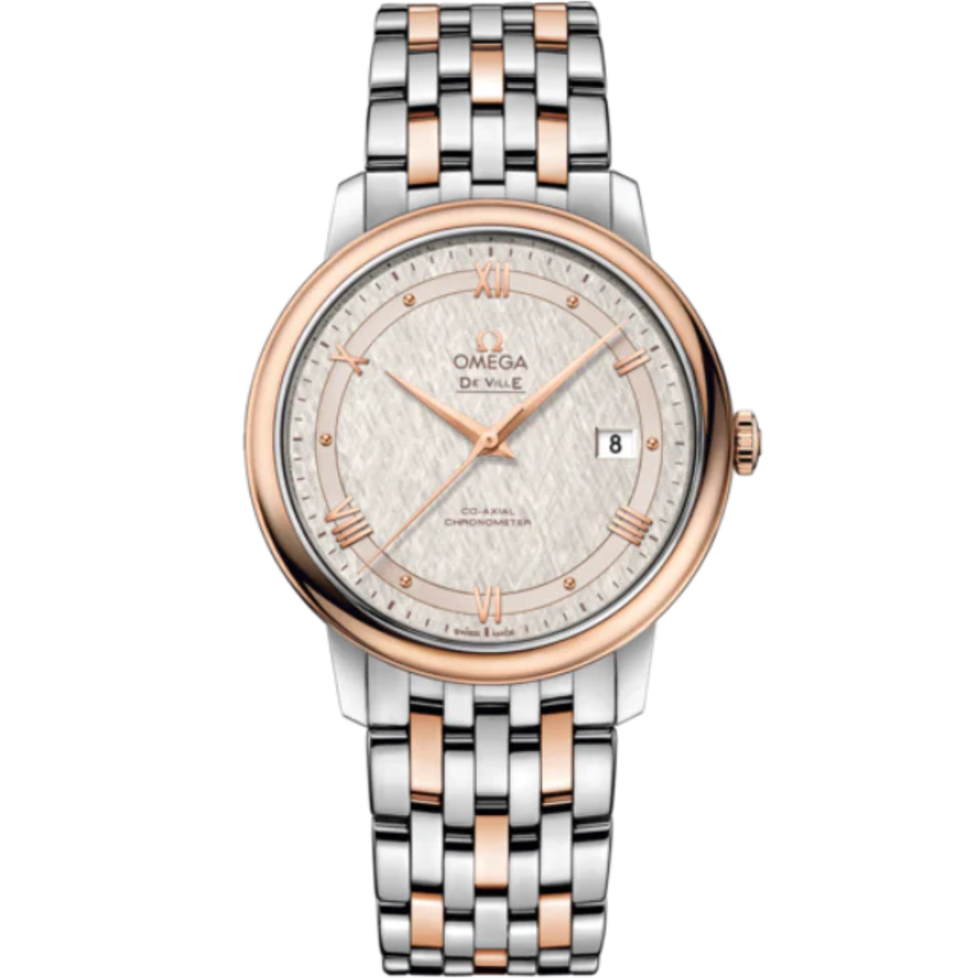 DE VILLE PRESTIGE 39 MM STAINLESS STEEL - RED GOLD WITH SILVER DIAL - Omega