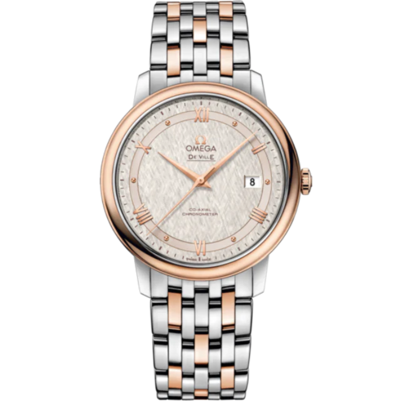 DE VILLE PRESTIGE 39 MM STAINLESS STEEL - RED GOLD WITH SILVER DIAL - Omega