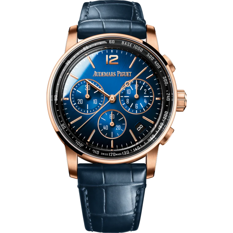 Code 11.59 by Audemars Piguet 41mm Blue Alligator Strap Smoked Lacquered Blue Dial With Sunray Pattern Base 18-Carat Pink Gold Case - Audemars Piguet
