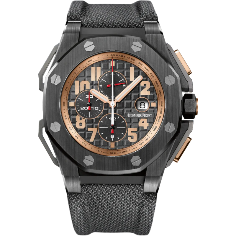 Royal Oak Offshore Arnold Schwarzenegger The Legacy Chronograph 48MM Aramide Fibres Strap Black Dial With Méga Tapisserie Pattern Black Ceramic Case - Audemars Piguet