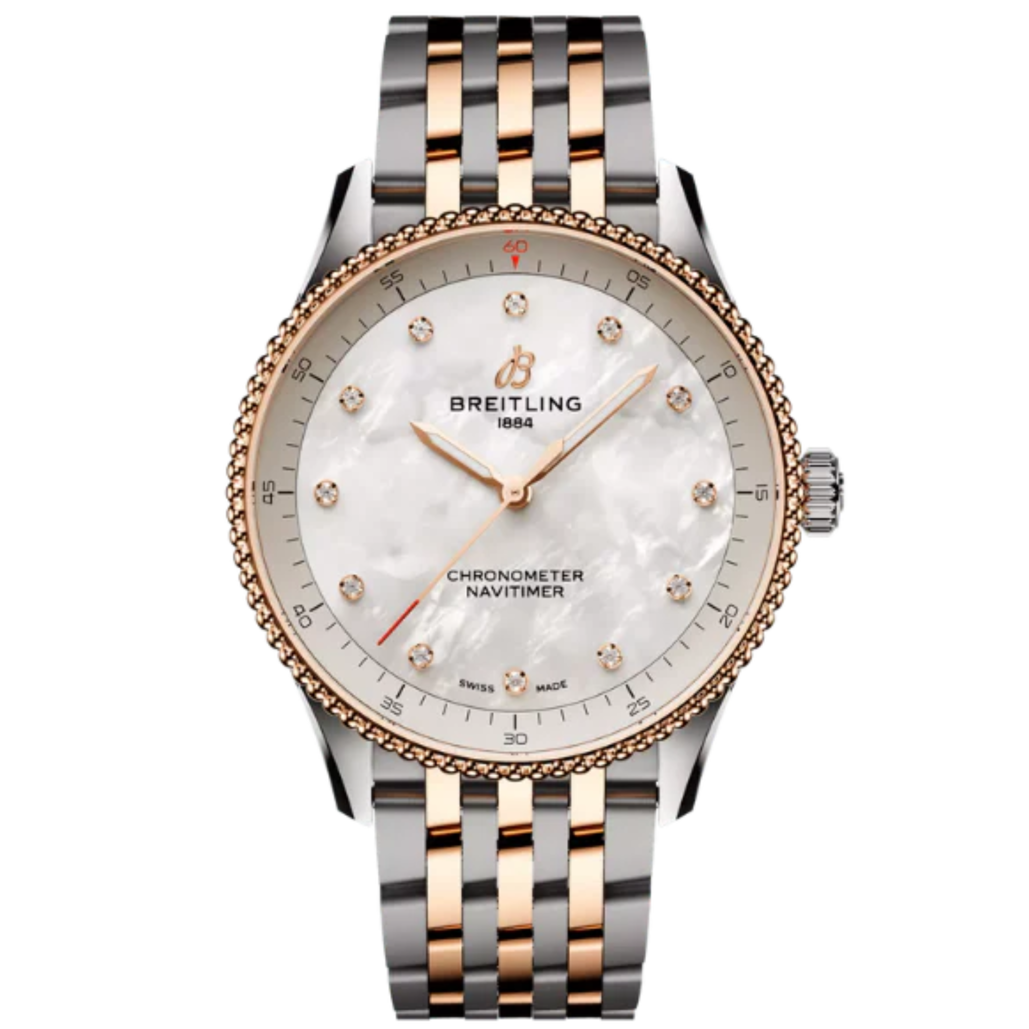 NAVITIMER 32 MM STAINLESS STEEL AND 18K ROSE GOLD WITH MOTHER OF PEARL DIAL - Breitling