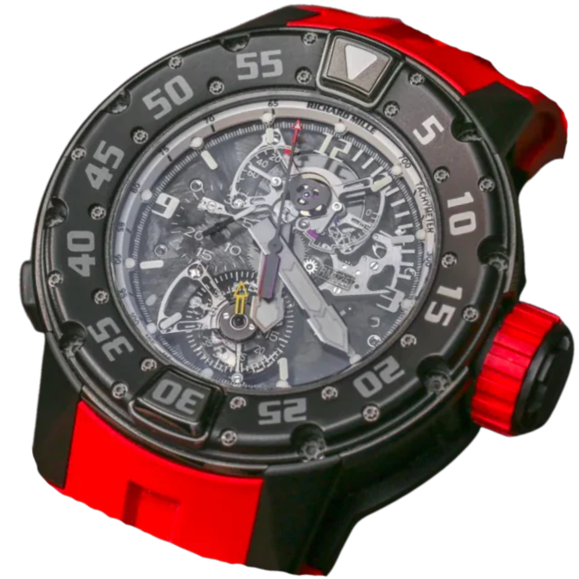 RM 025 Tourbillon Chronograph Red Strap Black-Colored Titanium and Carbon Composite Case - Richard Mille