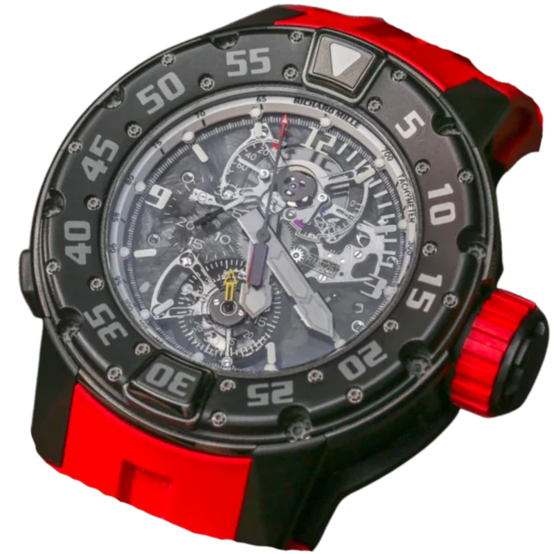 RM 025 Tourbillon Chronograph Red Strap Black-Colored Titanium and Carbon Composite Case - Richard Mille