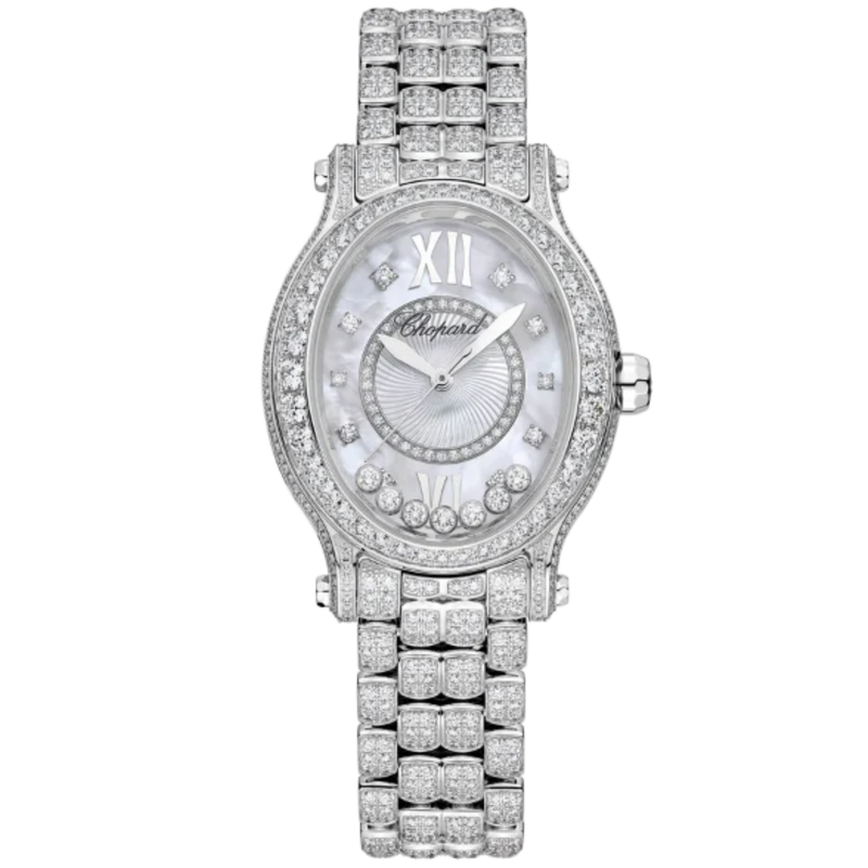 HAPPY SPORT 31 MM ETHICAL WHITE GOLD WITH MOTHER OF PEARL DIAL - Chopard