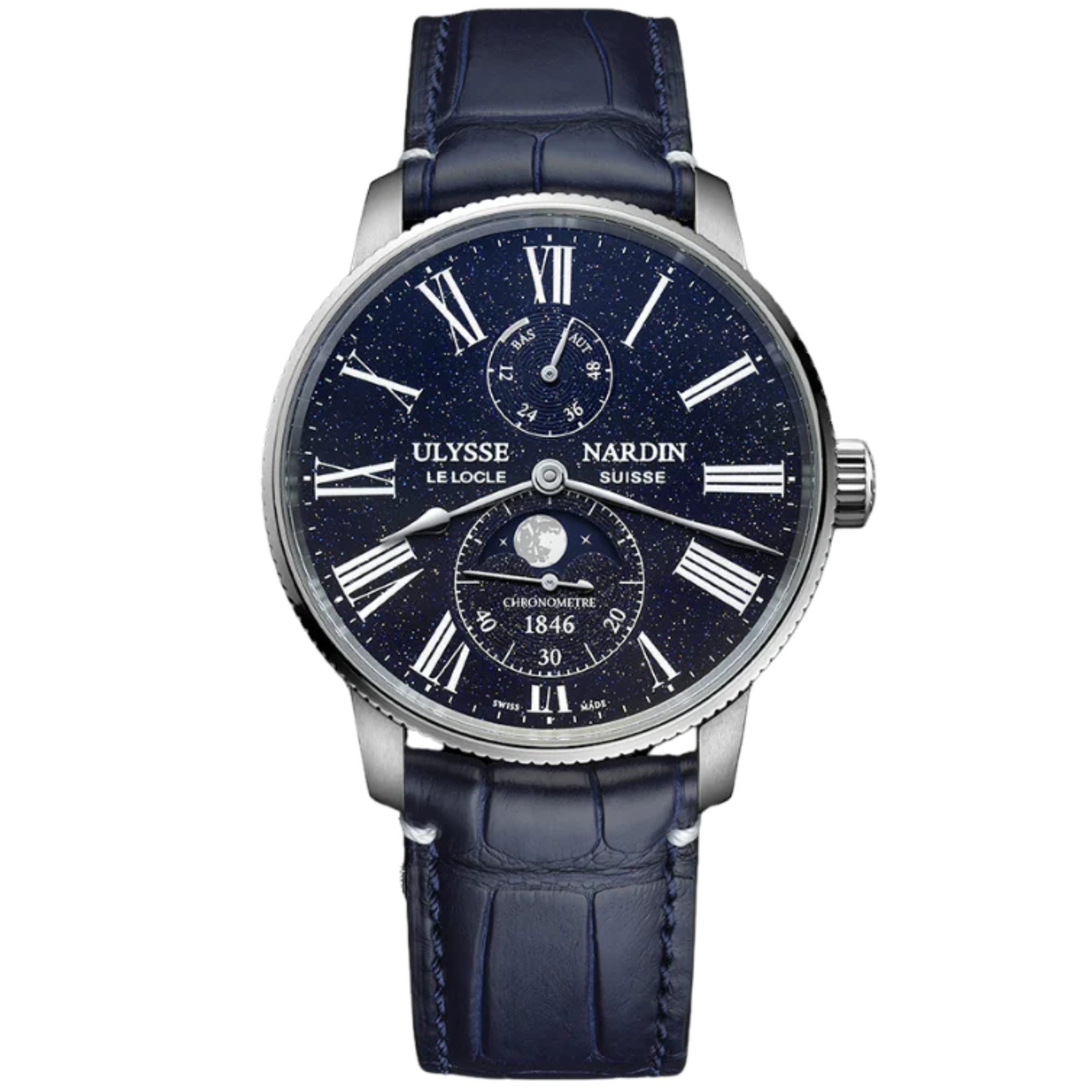 MARINE TORPILLEUR MOONPHASE AVENTURINE 42 MM STAINLESS STEEL WITH BLUE DIAL - Ulysse Nardin