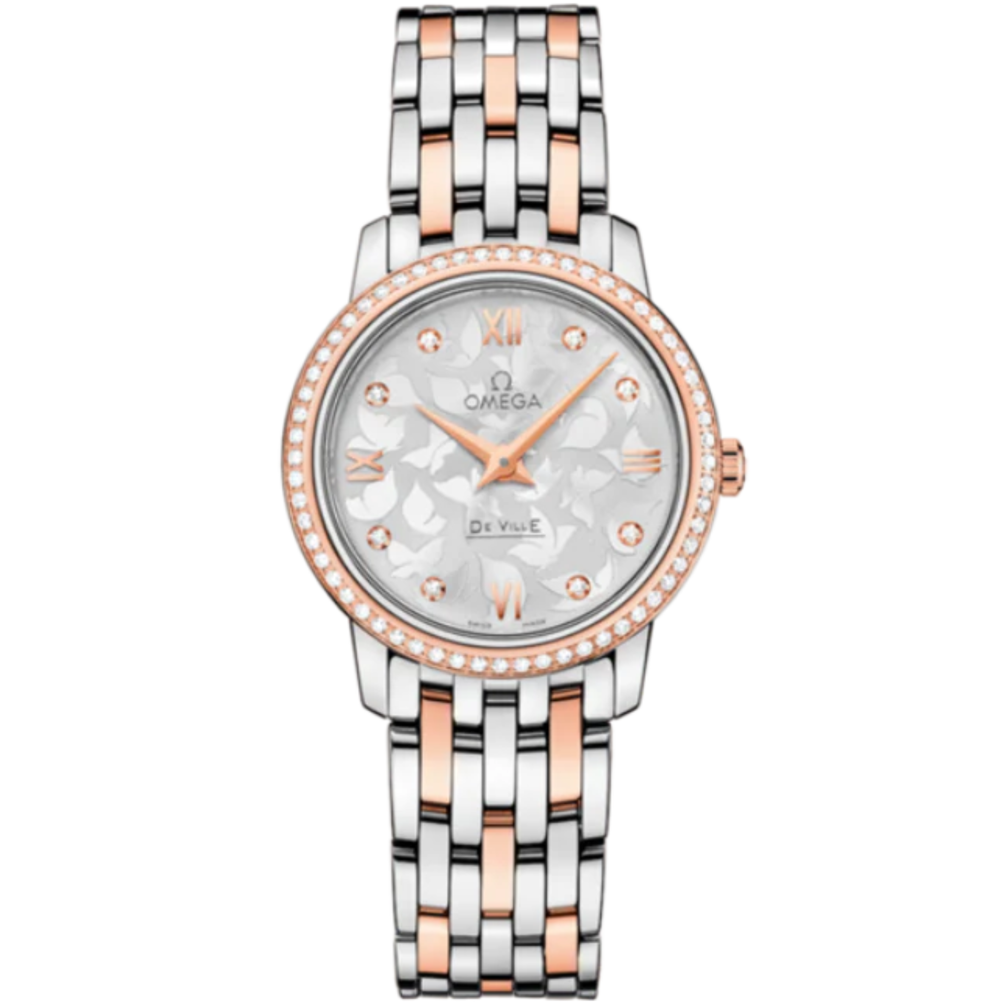 DE VILLE PRESTIGE BUTTERFLY 27 MM STAINLESS STEEL - RED GOLD WITH SILVER DIAL - Omega