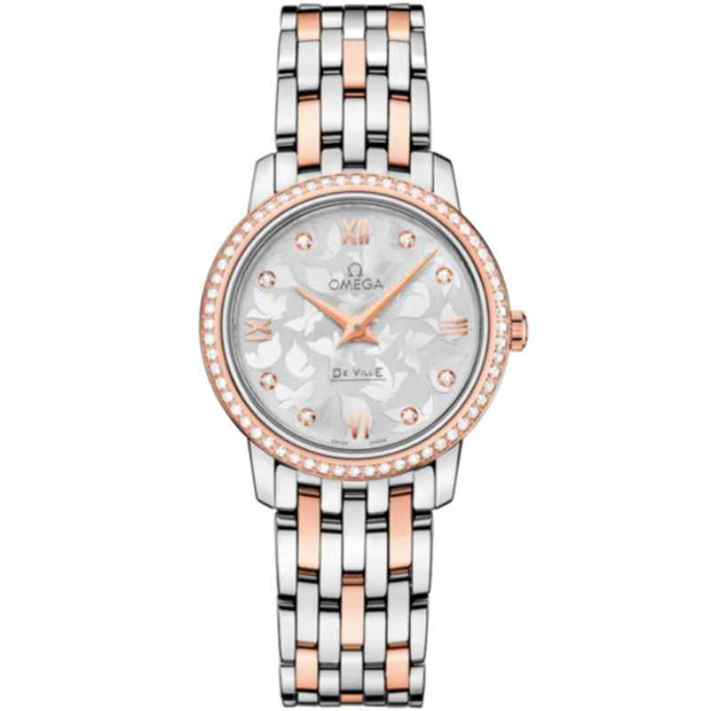 DE VILLE PRESTIGE BUTTERFLY 27 MM STAINLESS STEEL - RED GOLD WITH SILVER DIAL - Omega