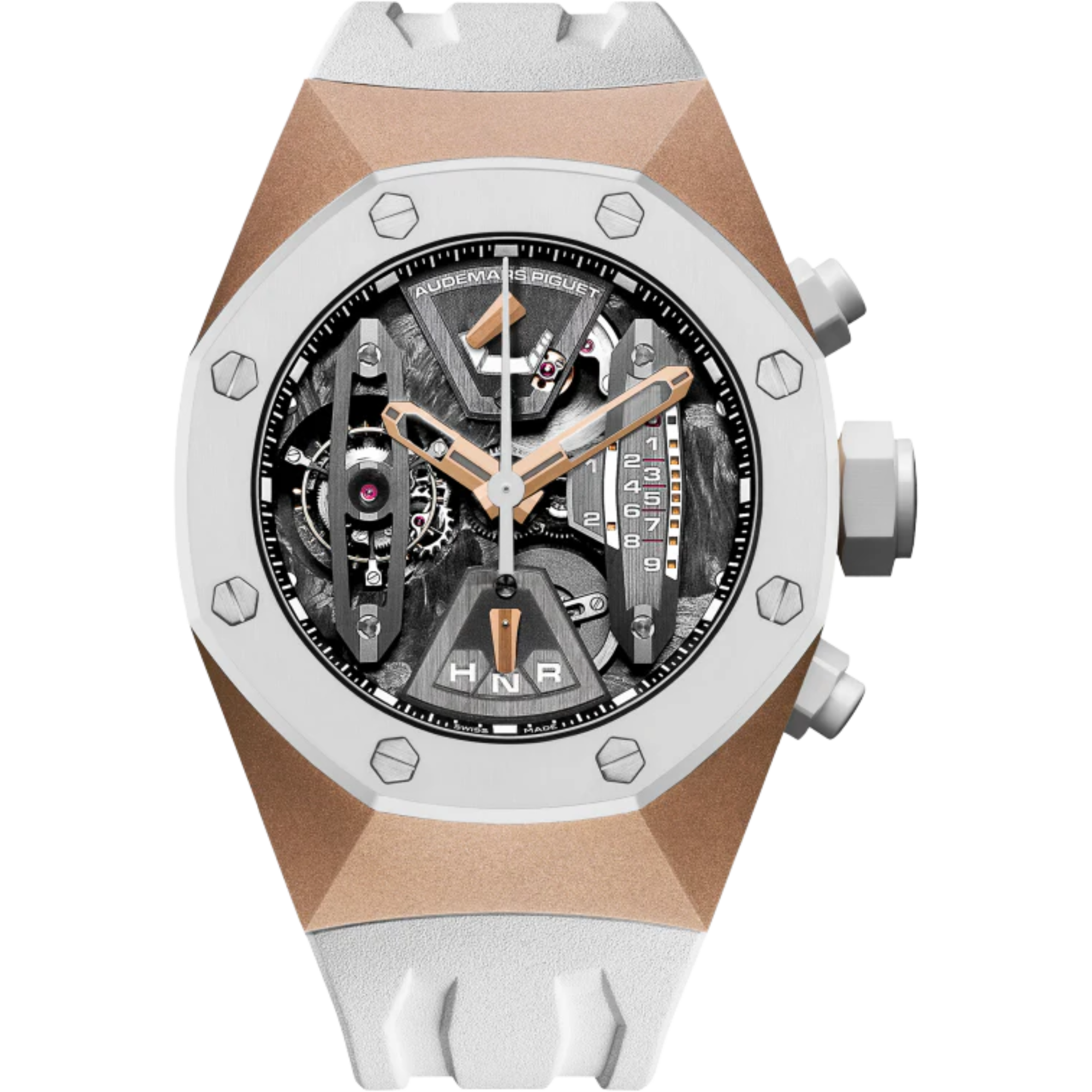 Royal Oak Concept 44mm Audemars Piguet Tourbillon Chronograph Openworked White Ceramic Rose Gold Rubber - Audemars Piguet