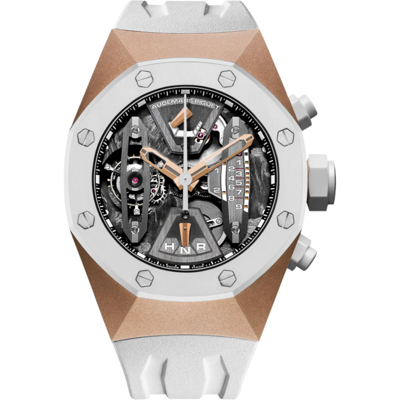 Royal Oak Concept 44mm Audemars Piguet Tourbillon Chronograph Openworked White Ceramic Rose Gold Rubber - Audemars Piguet