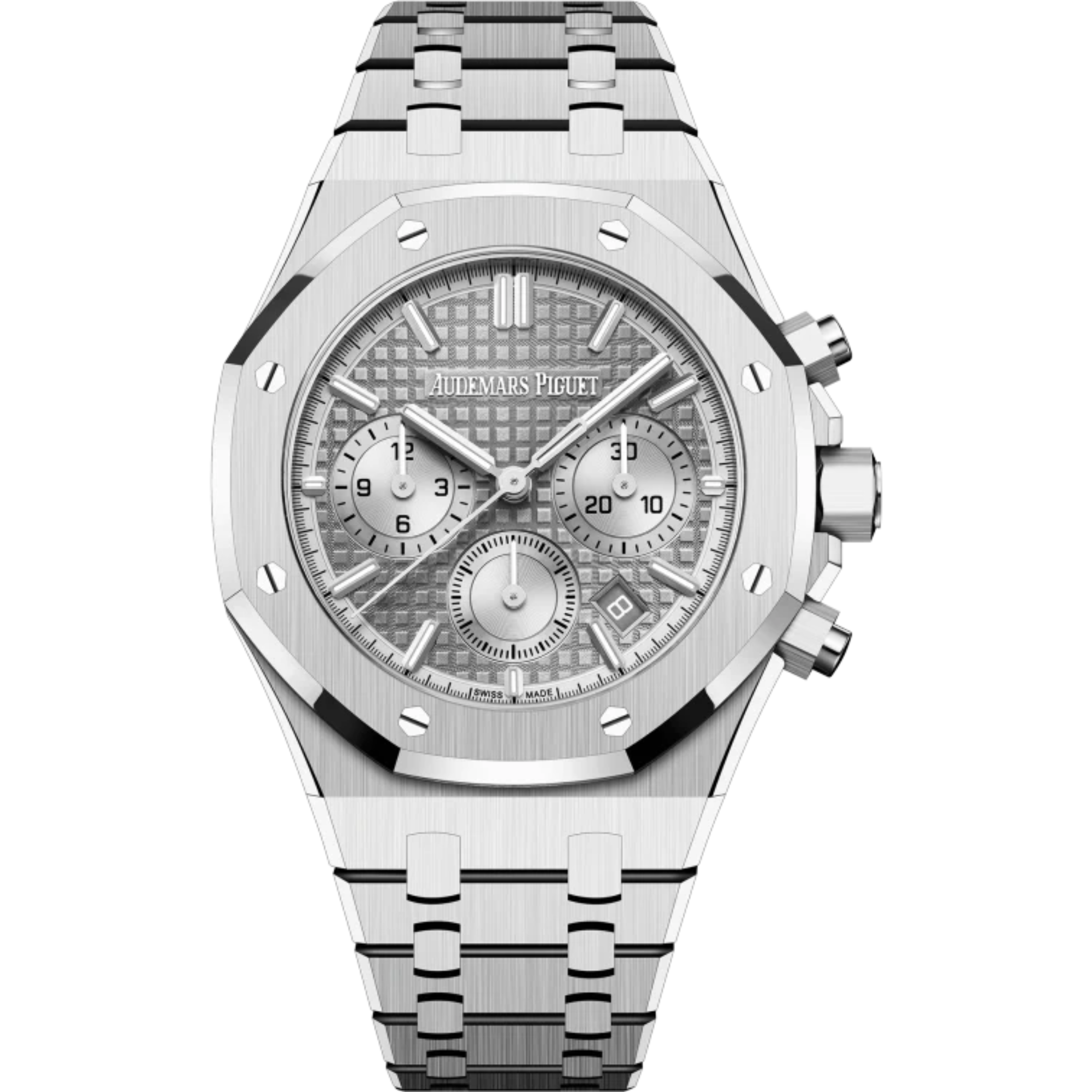 Royal Oak Selfwinding Chronograph 38MM Stainless Steel Bracelet Grey Dial With Grande Tapisserie Pattern Stainless Steel Case - Audemars Piguet