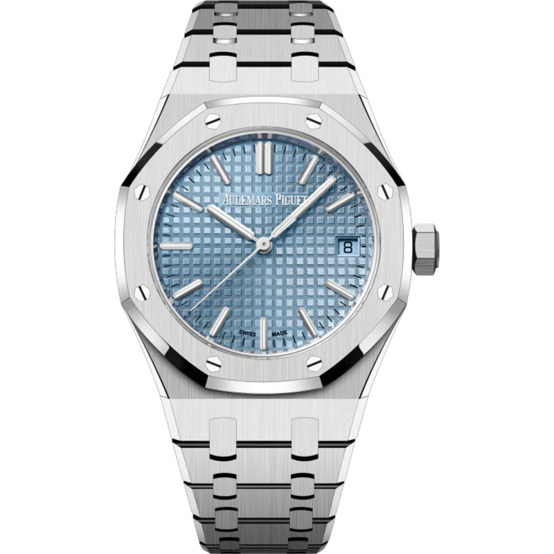 Royal Oak Selfwinding 37MM Stainless Steel Bracelet Light Blue Dial With Grande Tapisserie Pattern Stainless Steel Case - Audemars Piguet