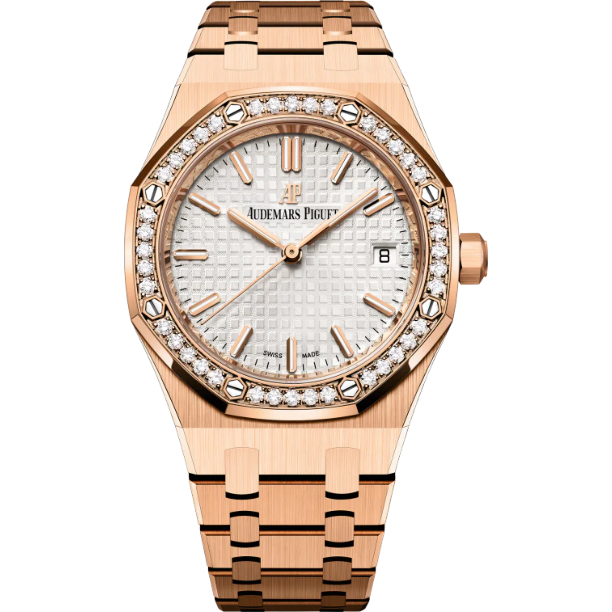 Royal Oak Selfwinding 34MM 18-Carat Pink Gold Bracelet Silver-Toned Dial With Grande Tapisserie Pattern 18-Carat Pink Gold Case - Audemars Piguet