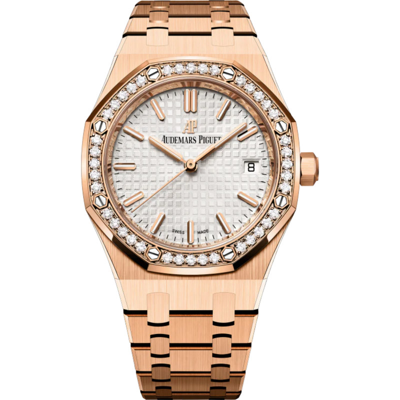 Royal Oak Selfwinding 34MM 18-Carat Pink Gold Bracelet Silver-Toned Dial With Grande Tapisserie Pattern 18-Carat Pink Gold Case - Audemars Piguet