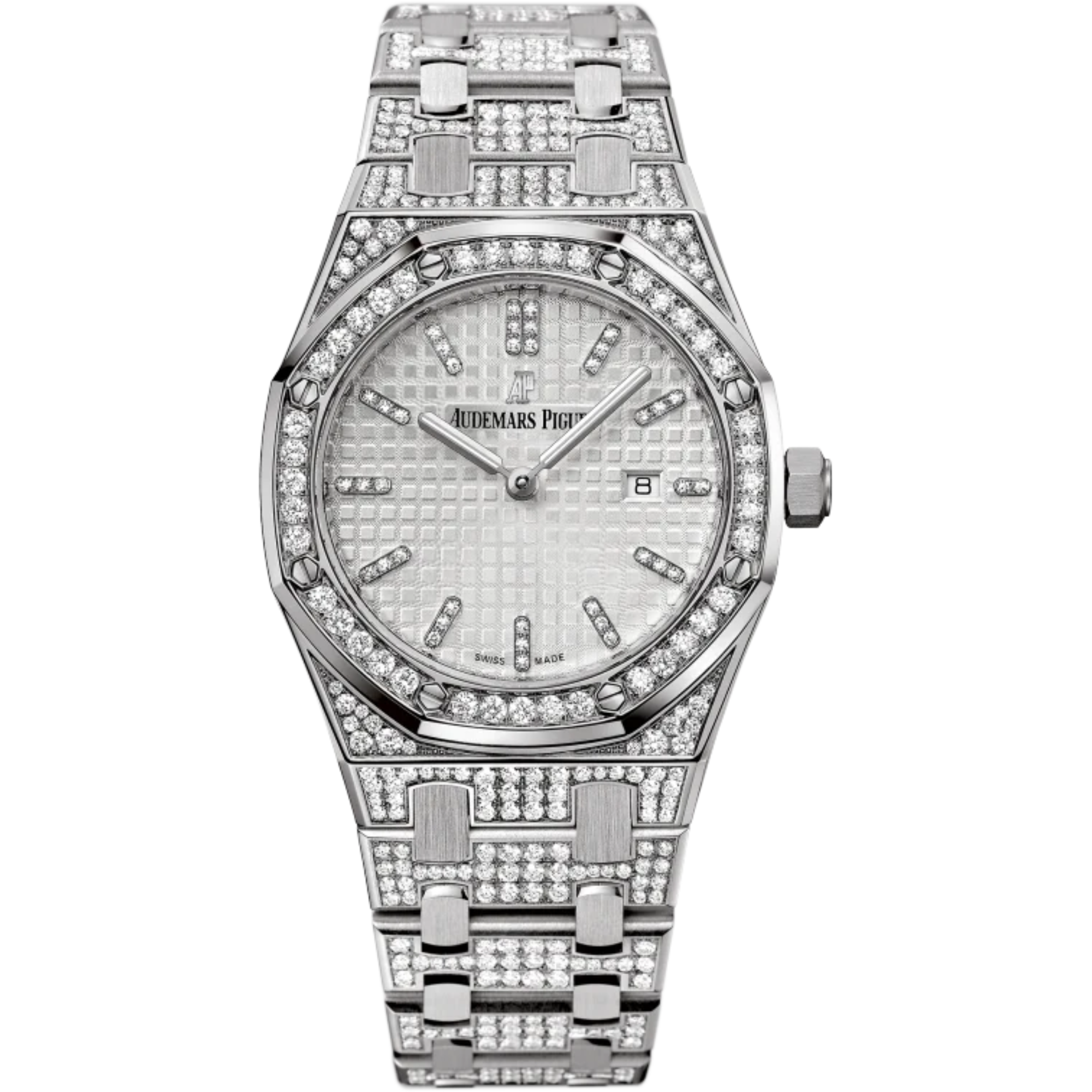 Royal Oak Quartz 33MM 18-Carat White Gold Bracelet Set With Diamonds Silver-Toned Dial With Grande Tapisserie Pattern 18-Carat White Gold Case Set With Diamonds Diamond-Set Bezel - Audemars Piguet