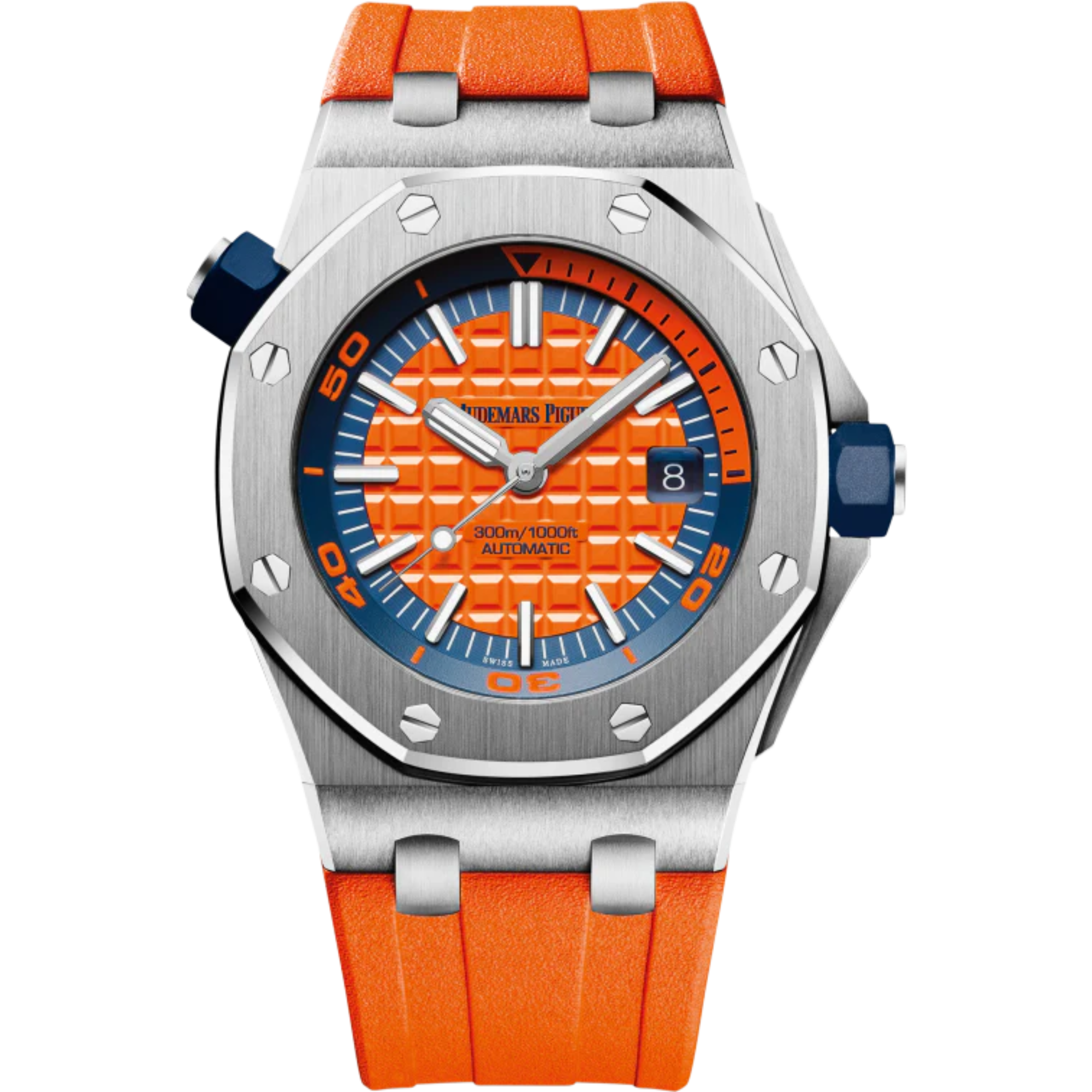 Royal Oak Offshore Diver 42MM Orange Rubber Strap Orange Dial With Méga Tapisserie Pattern Stainless Steel Case - Audemars Piguet