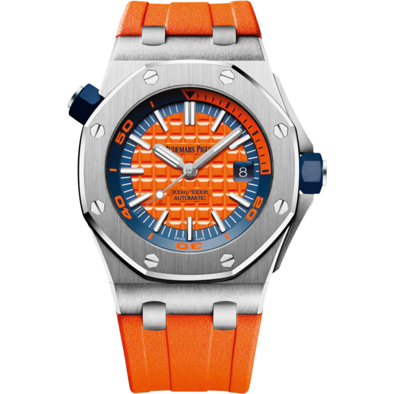 Royal Oak Offshore Diver 42MM Orange Rubber Strap Orange Dial With Méga Tapisserie Pattern Stainless Steel Case - Audemars Piguet