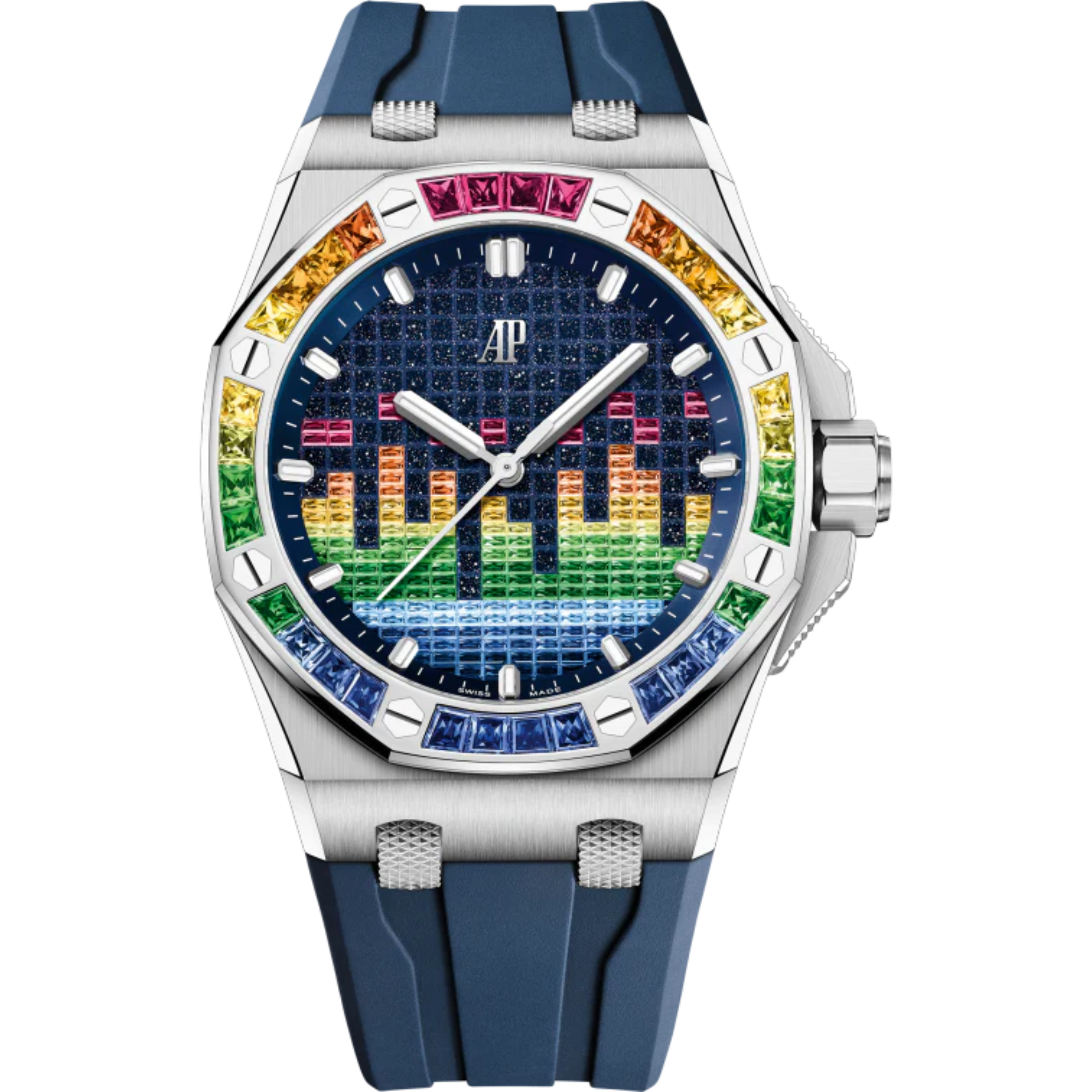 Royal Oak Offshore Selfwinding - Music Edition 43MM Blue Rubber Strap Blue Aventurine Dial With VU Meter Set With Gemstones 18-Carat White Gold Case Bezel Set With Red to Blue Baguette-Cut Gemstones - Audemars Piguet