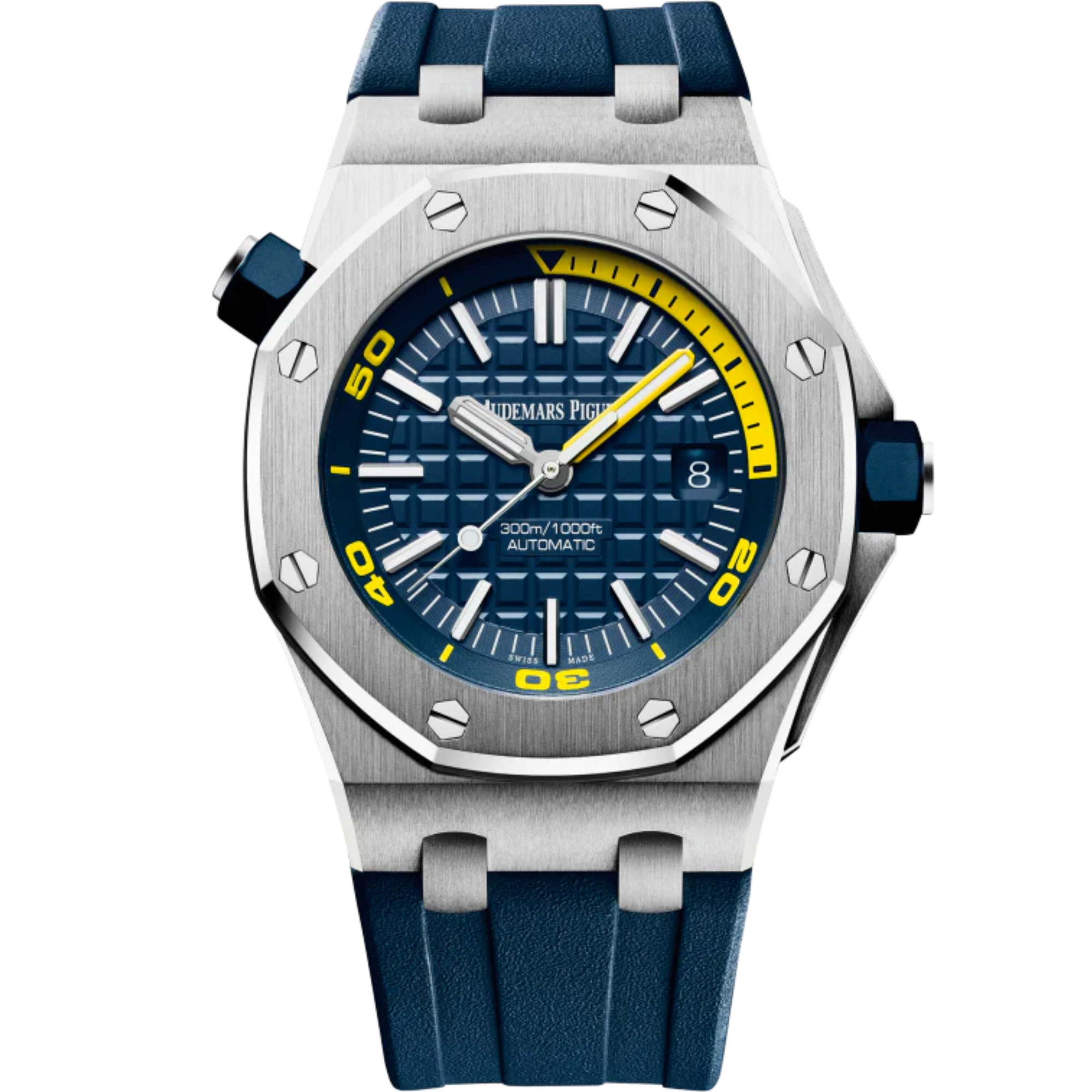 Royal Oak Offshore Diver 42MM Blue Rubber Strap Blue Dial With Méga Tapisserie Pattern Stainless Steel Case - Audemars Piguet