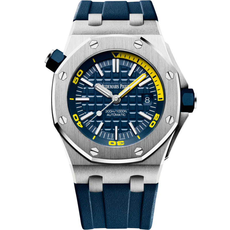 Royal Oak Offshore Diver 42MM Blue Rubber Strap Blue Dial With Méga Tapisserie Pattern Stainless Steel Case - Audemars Piguet
