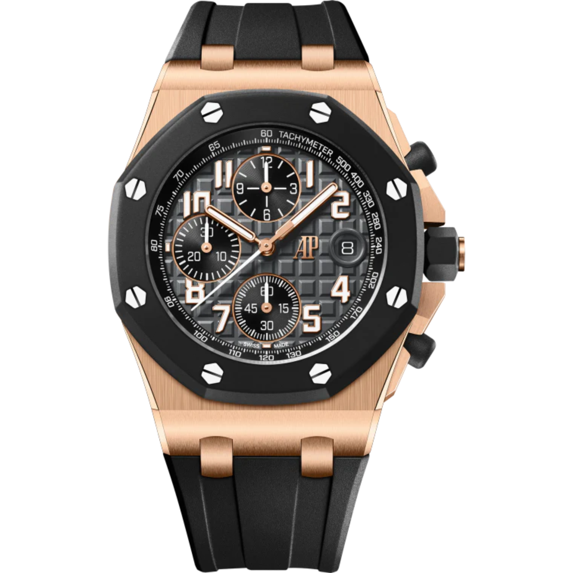 Royal Oak Offshore Selfwinding Chronograph 42MM Black Rubber Strap Anthracite Grey Dial With Méga Tapisserie Pattern 18-Carat Pink Gold Case and Black Rubber Bezel - Audemars Piguet