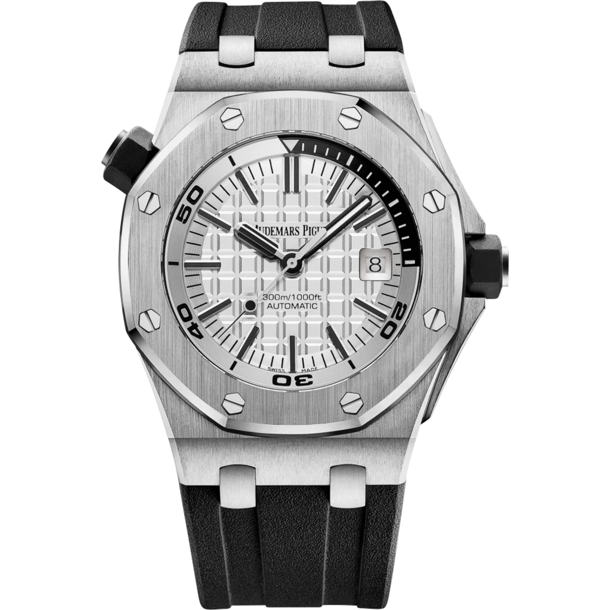 Royal Oak Offshore Diver 42MM Black Rubber Strap Siver-Toned Dial With Méga Tapisserie Pattern Stainless Steel Case - Audemars Piguet