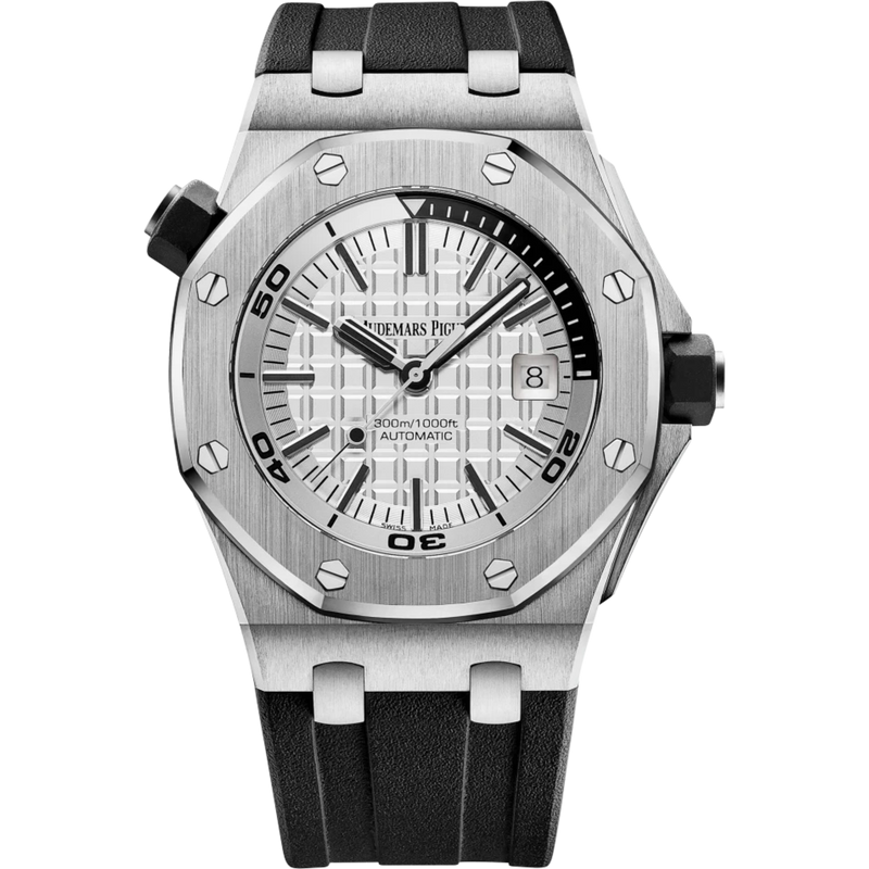 Royal Oak Offshore Diver 42MM Black Rubber Strap Siver-Toned Dial With Méga Tapisserie Pattern Stainless Steel Case - Audemars Piguet