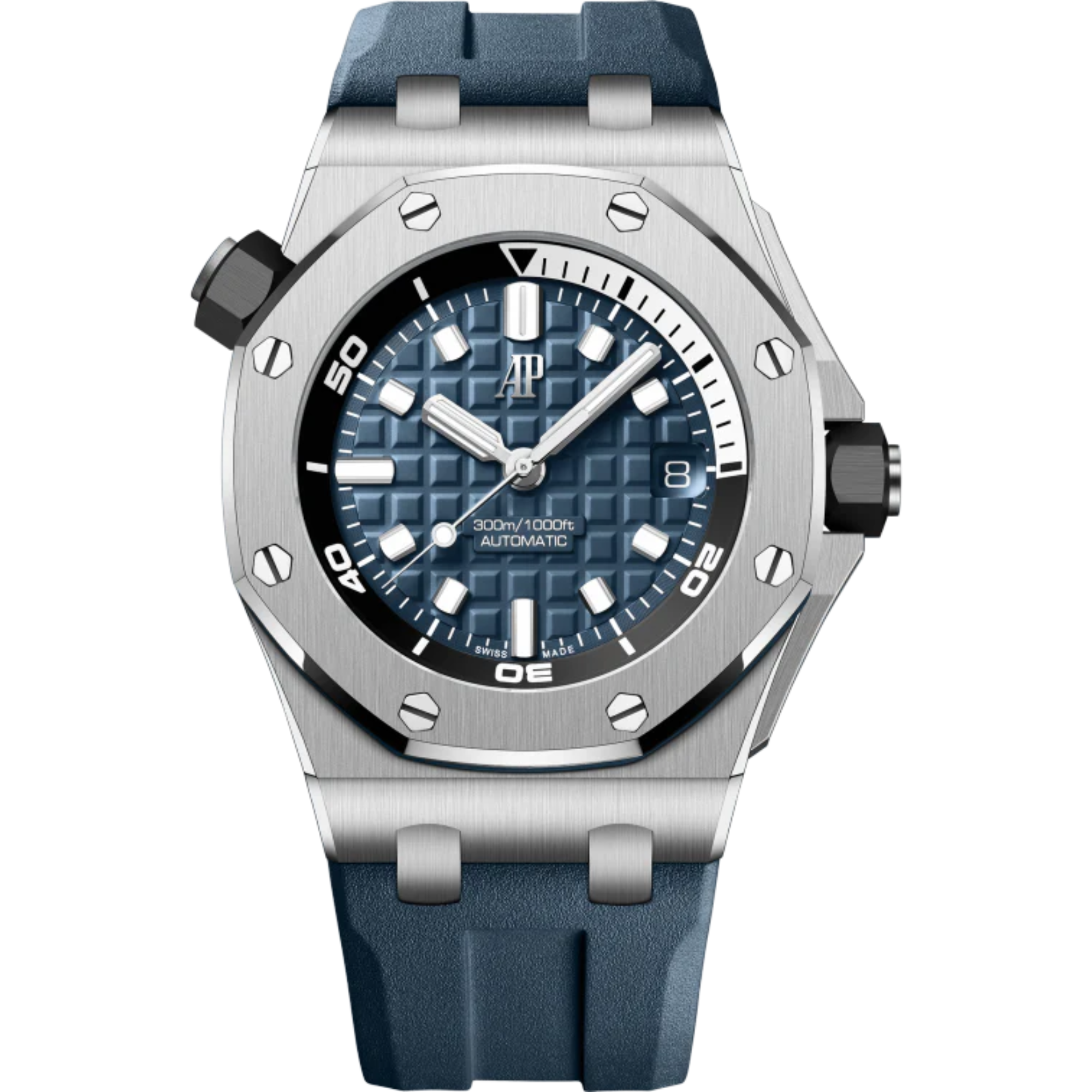 Royal Oak Offshore Diver 42MM Blue Rubber Strap Blue Dial With Méga Tapisserie Pattern Stainless Steel Case - Audemars Piguet