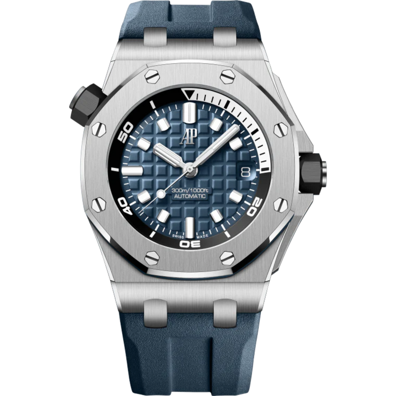 Royal Oak Offshore Diver 42MM Blue Rubber Strap Blue Dial With Méga Tapisserie Pattern Stainless Steel Case - Audemars Piguet