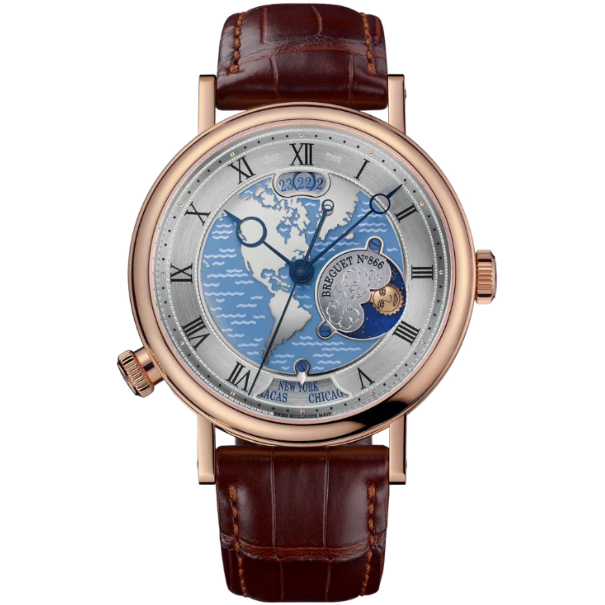 HORA MUNDI 5717 43 MM ROSE GOLD WITH BLUE "WAVE" MOTIF DIAL - Breguet