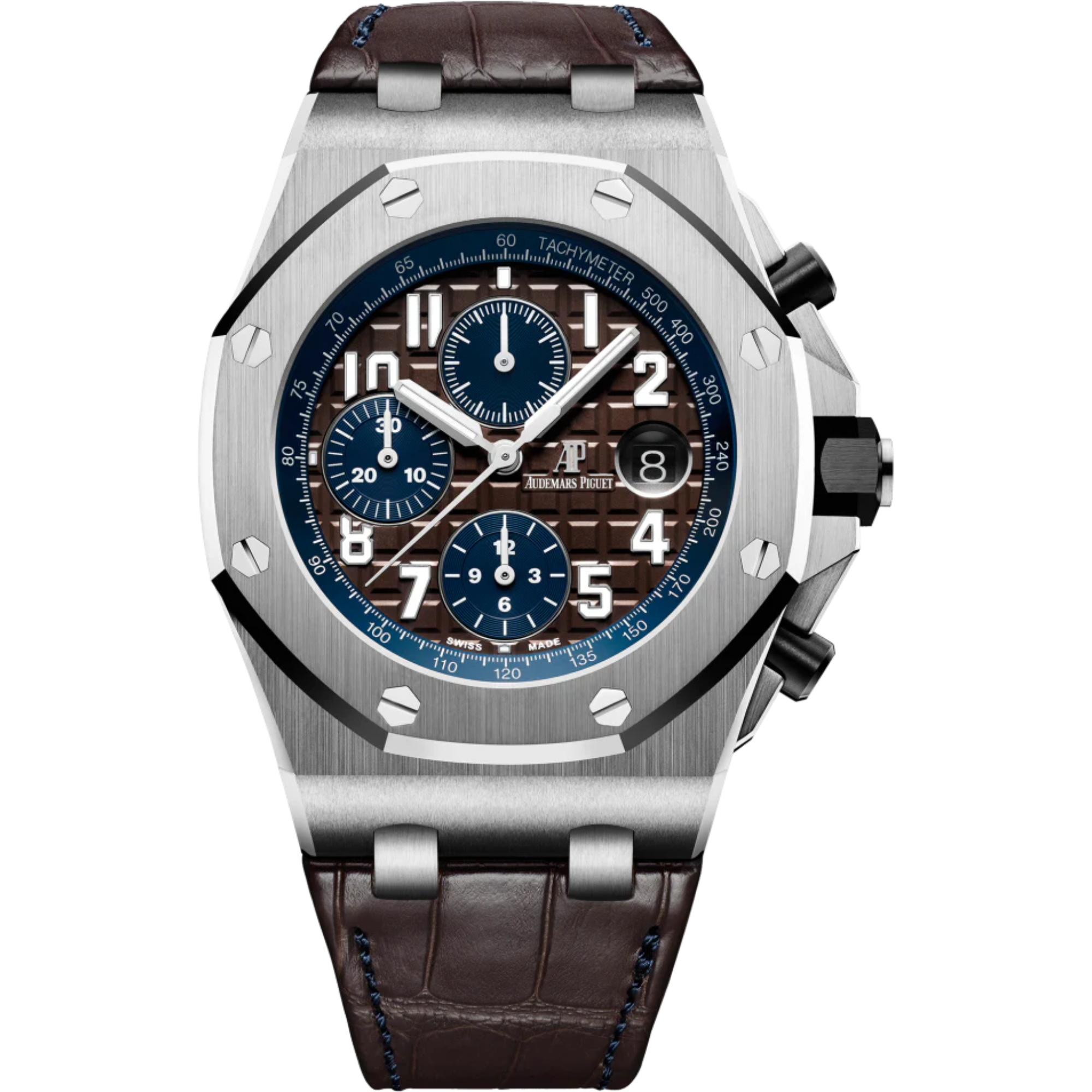 Royal Oak Offshore Selfwinding Chronograph 42MM Brown Alligator Strap Brown Dial With Méga Tapisserie Pattern Stainless Steel Case - Audemars Piguet