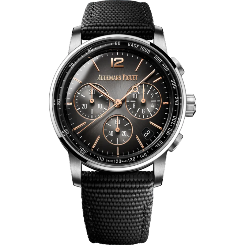 Code 11.59 by Audemars Piguet 41mm Black Rubber-Coated Strap Smoked Lacquered Grey Dial White Gold Bezel - Audemars Piguet