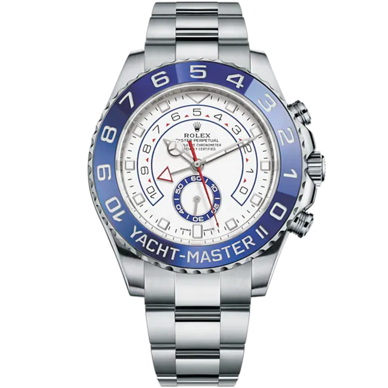 Yacht-Master II 44mm Oyster Bracelet Oystersteel with White Dial Blue Cerachrom Ring Command Bezel - Rolex
