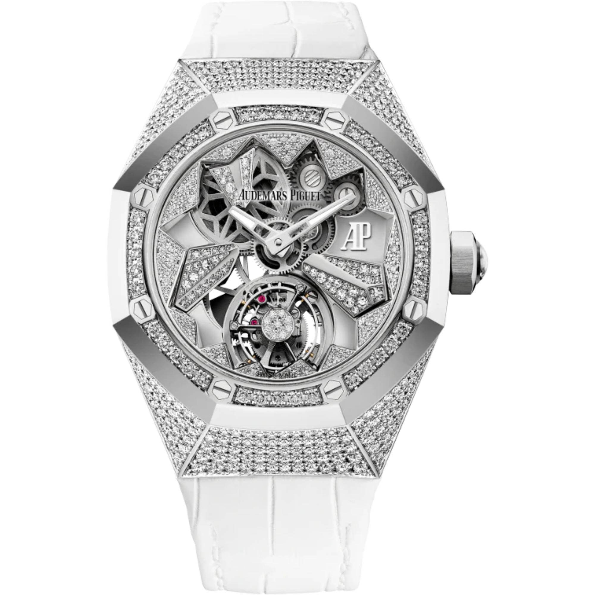 Royal Oak Concept 38.5mm Flying Tourbillon White Aligator Strap with 18-Carat White Gold Case Entirely Set Diamonds - Audemars Piguet