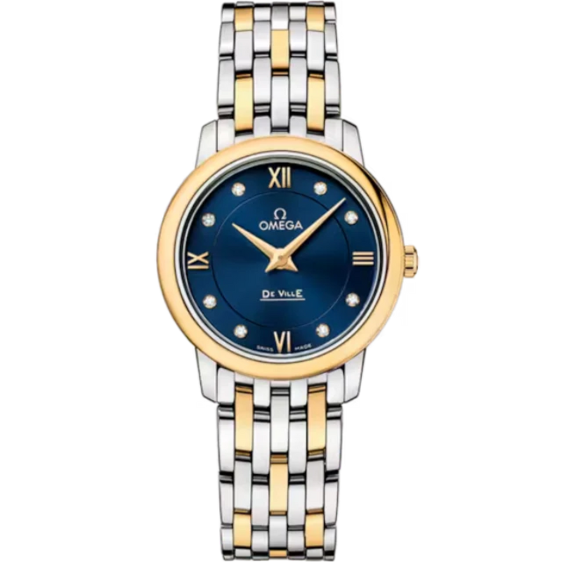 DE VILLE PRESTIGE 27 MM STAINLESS STEEL - YELLOW GOLD WITH BLUE DIAL - Omega